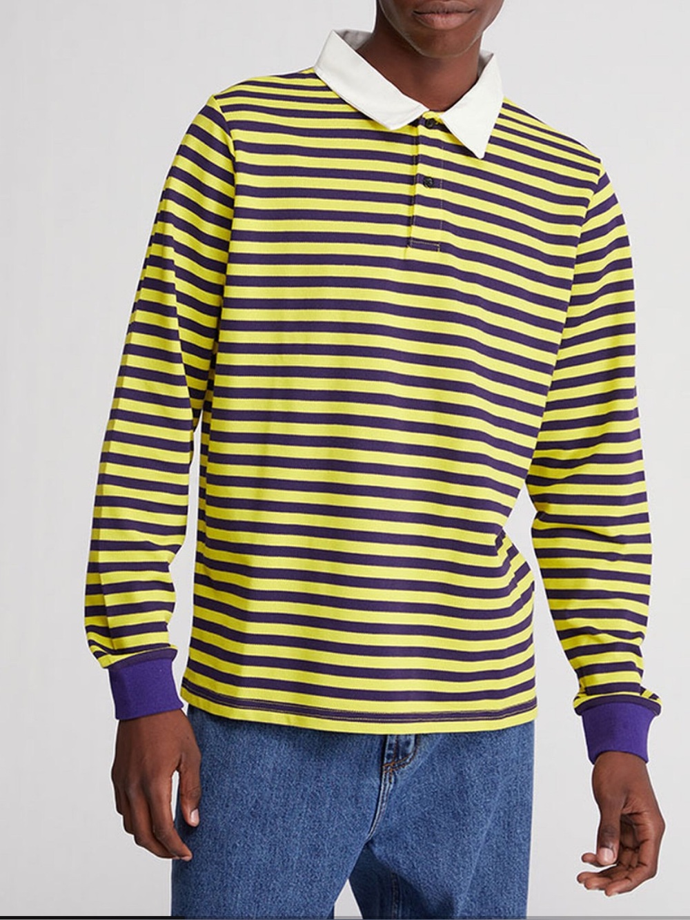 BOGO PacSun Yellow and Black Striped Long Sleeve Rugby Shirt with White Collar
